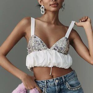 Sequin Bustier Crop Top with White Chiffon Hem